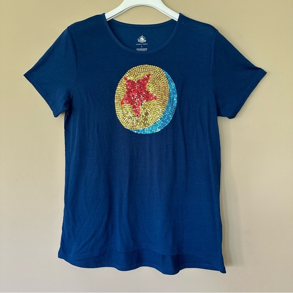 Disney Tops - SOLD Disney Parks Toy Story Ball T-shirt Women Large Luxo Pixar Sequin Navy Blue